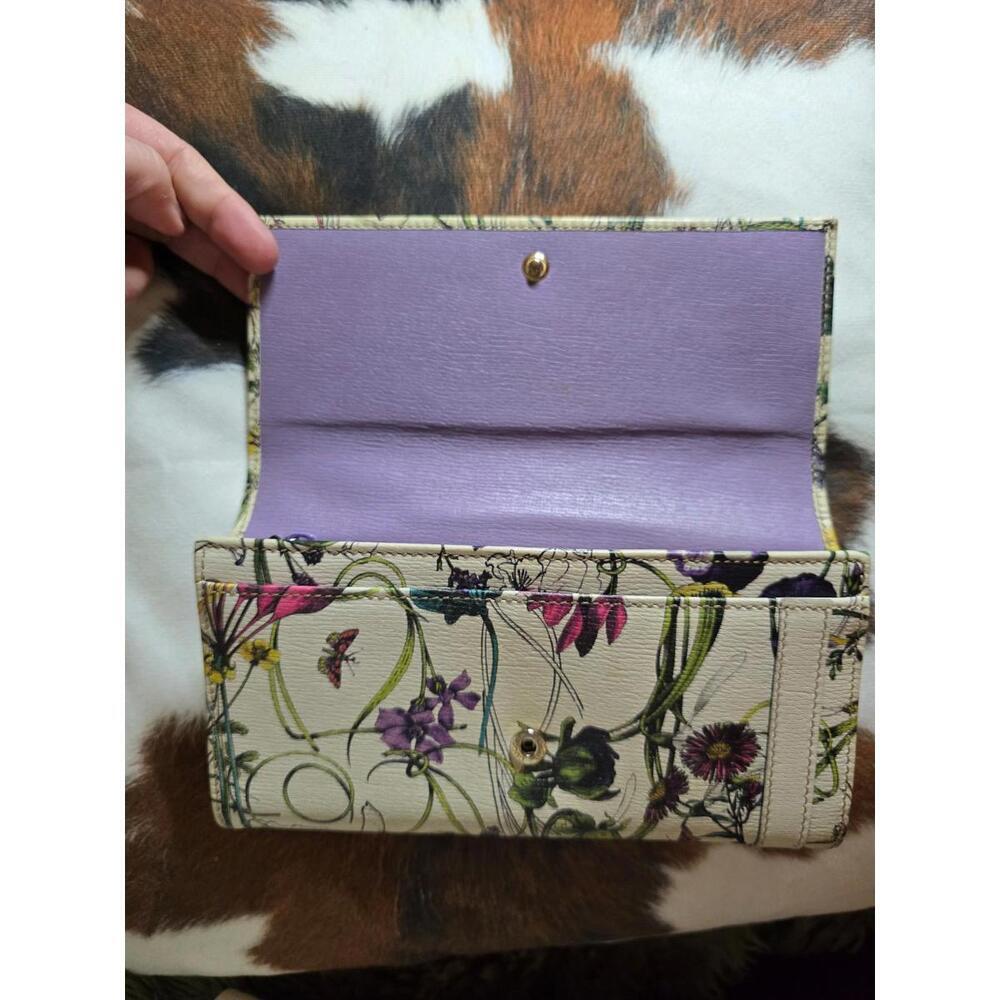GUCCI Women's Long Wallet Nice Flora Leather White Used - Picture 3 of 10